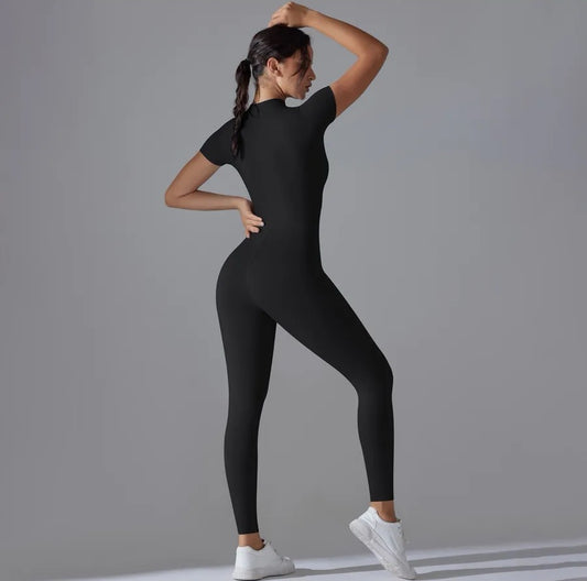 Shapewear Short Sleeve Mock Neck Zip Front Sculpting Jumpsuit