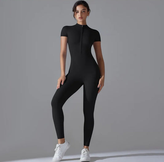 Shapewear Short Sleeve Mock Neck Zip Front Sculpting Jumpsuit